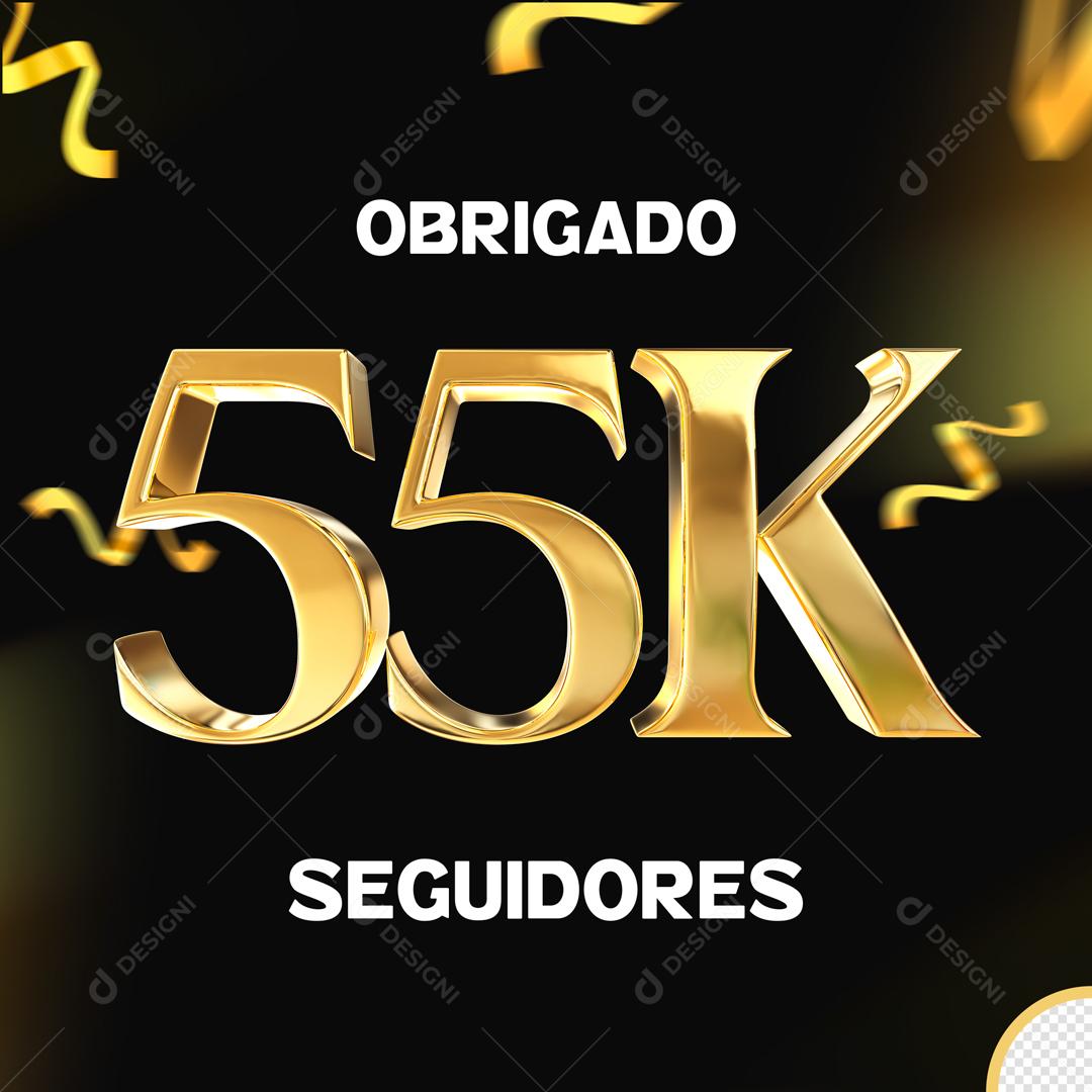 Seguidores do Instagram Comemoração 55K Dourado Elemento 3D Para Composição