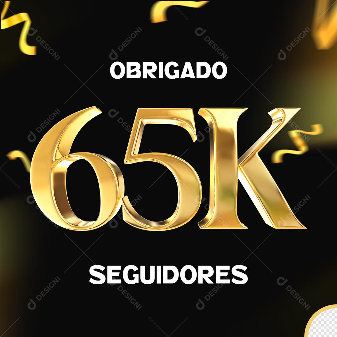 Seguidores do Instagram Comemoração 65K Dourado Elemento 3D Para Composição