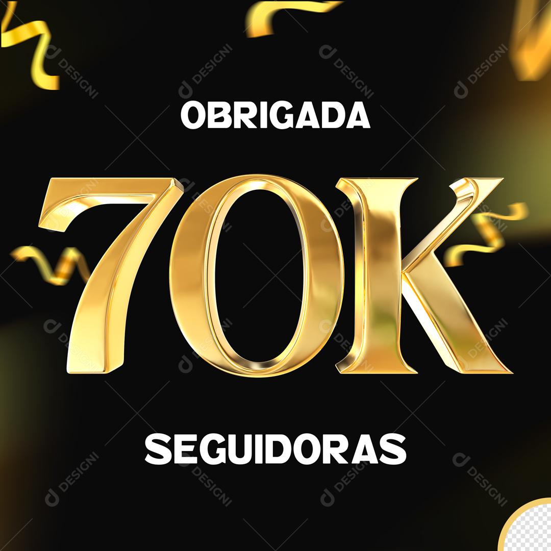 Seguidores do Instagram Comemoração 70K Dourado Elemento 3D Para Composição