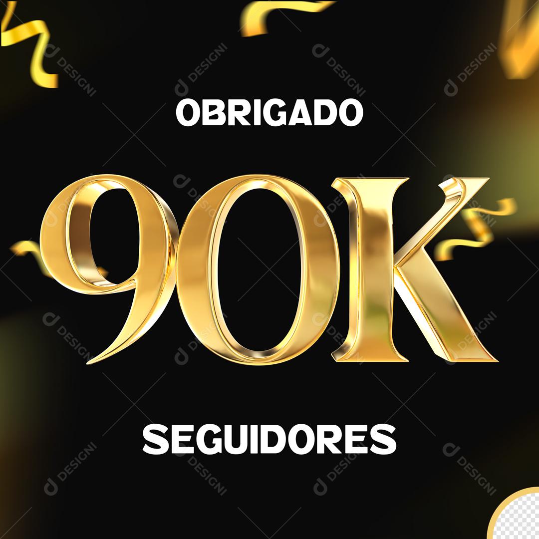 Seguidores do Instagram Comemoração 90K Dourado Elemento 3D Para Composição