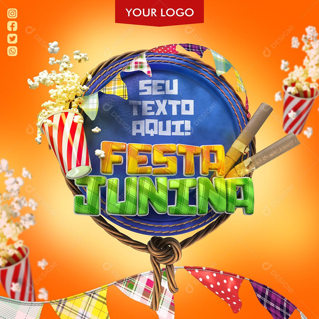 Selo 3D Festa Junina Para composição PSD