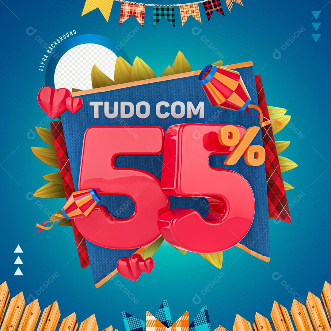 Selo 3D Para Composição Tudo Com 55% De Descontos PNG Transparente