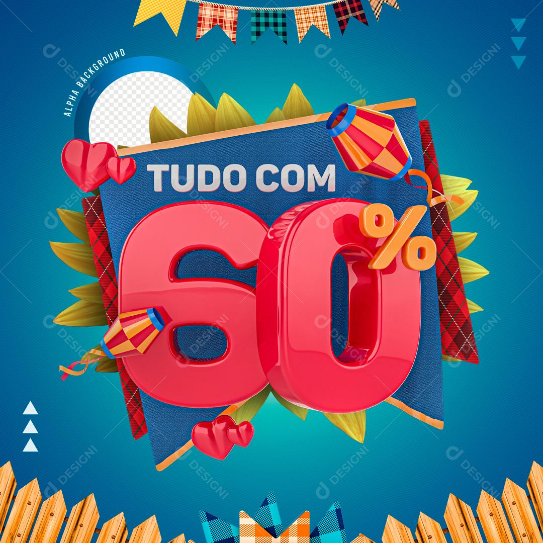Selo 3D Para Composição Tudo Com 60% De Descontos PNG Transparente