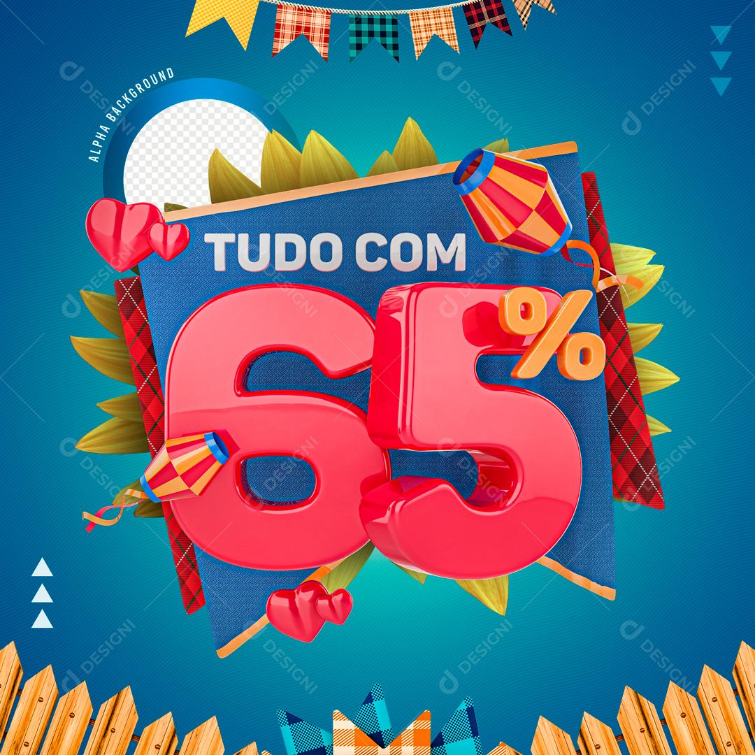 Selo 3D Para Composição Tudo Com 65% De Descontos PNG Transparente