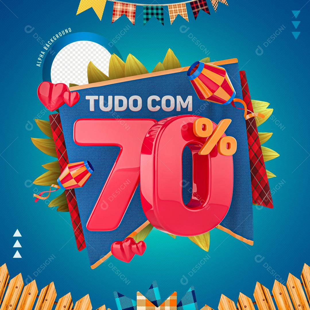 Selo 3D Para Composição Tudo Com 70% De Descontos PNG Transparente