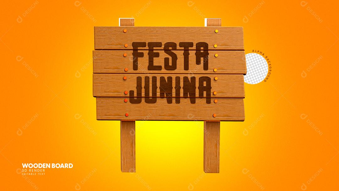 Elementos Placa De Madeira Festa Junina PSD Editável