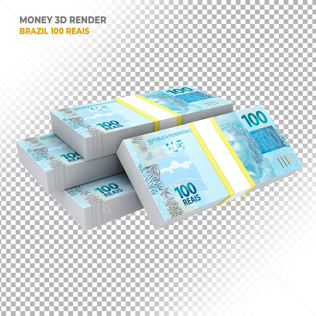 Quatro Maço de Notas de 100 Reais Elemento 3D Para Composição PSD