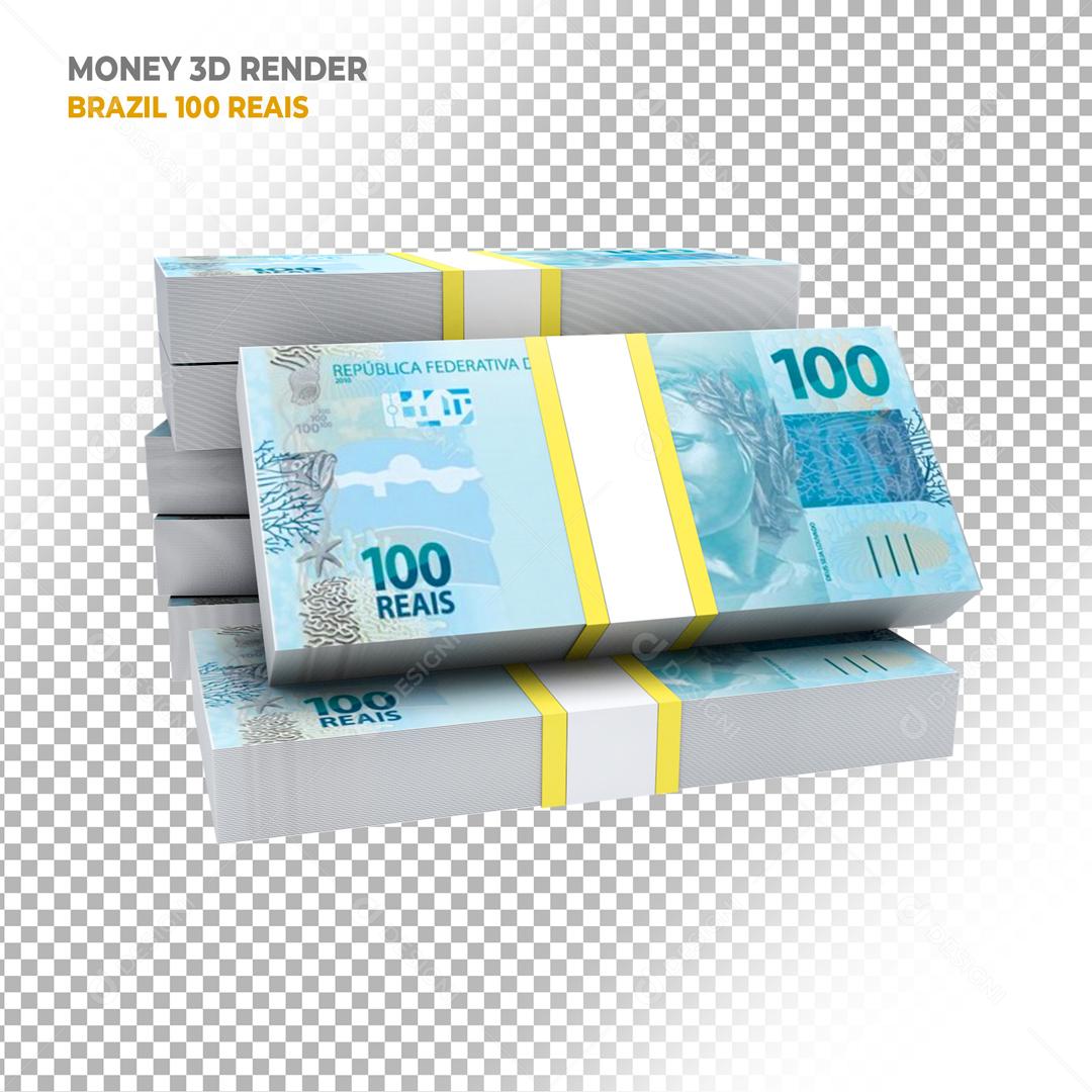 Sete Maço de Notas de 100 Reais Elemento 3D Para Composição PSD