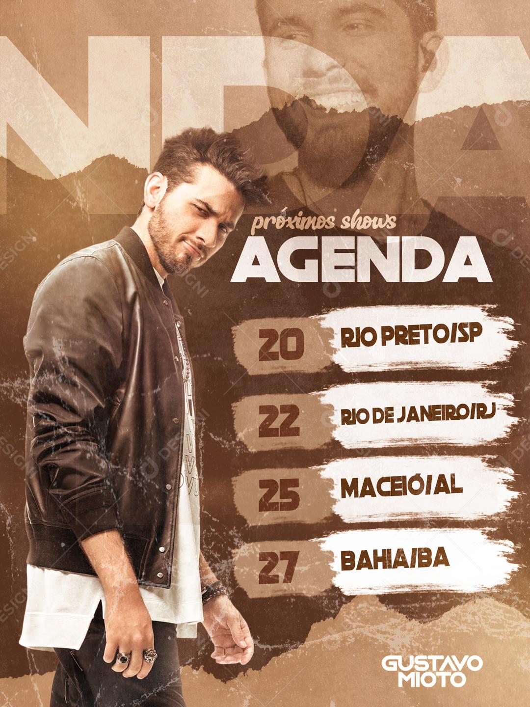 Flyer Próximos Show Agenda  Cantor Gustavo Mioto Social Media PSD Editável