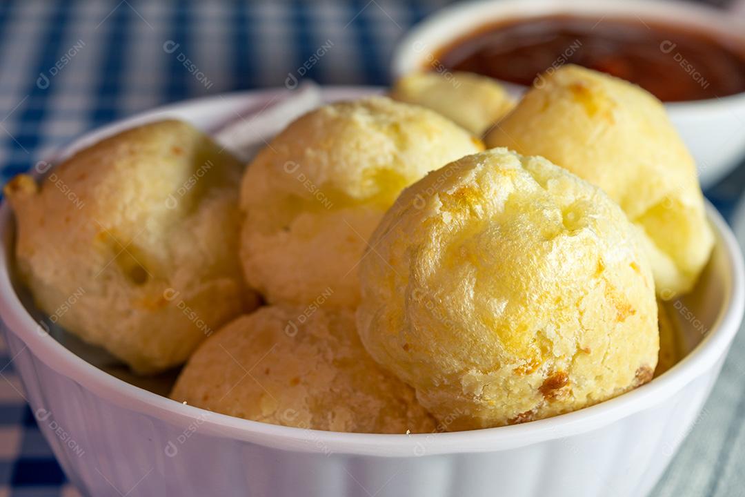 Brazilian cheese bread known as cheese bread in a container