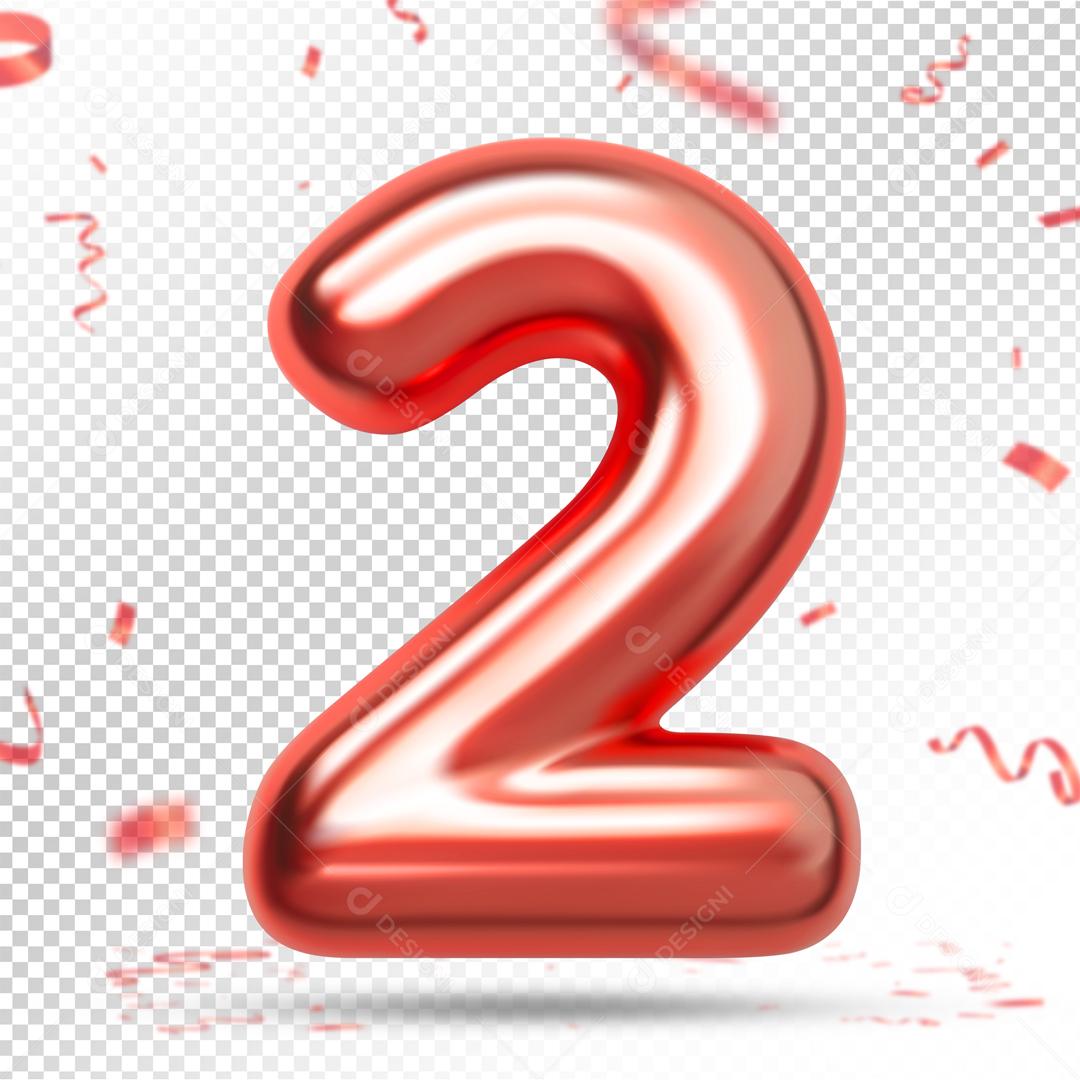 Número 3D 2 Rosa Para composição PSD