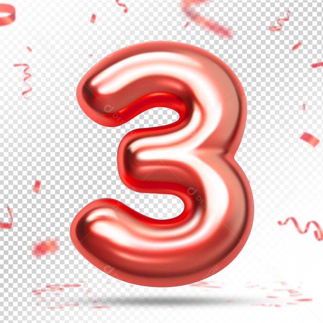 Número 3D 3 Rosa Para composição PSD