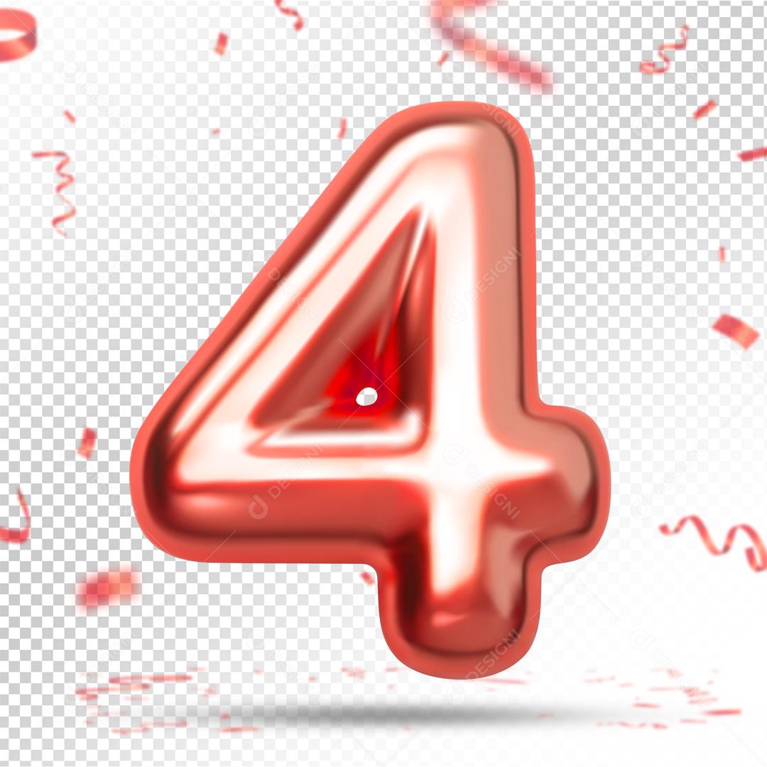 Número 3D 4 Rosa Para composição PSD