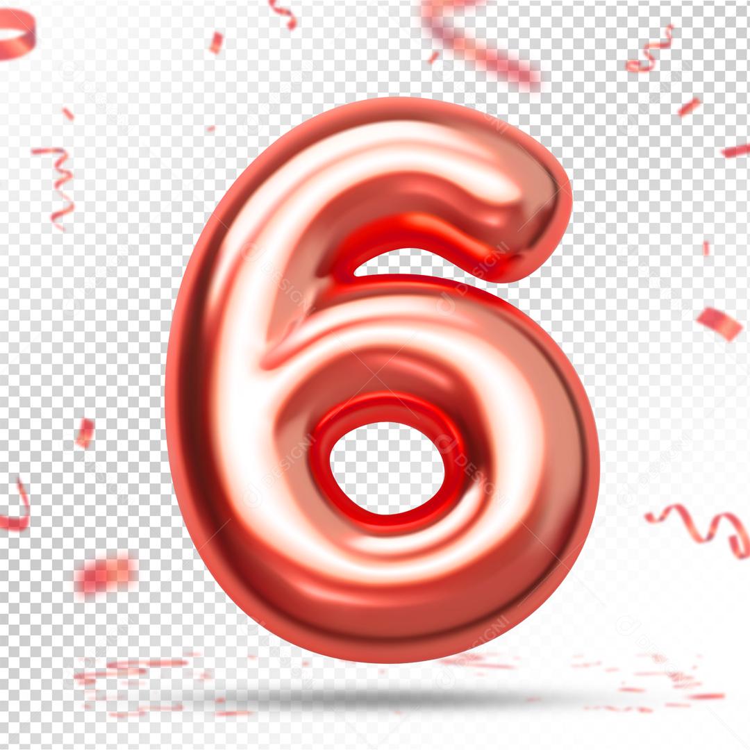 Número 3D 6 Rosa Para composição PSD