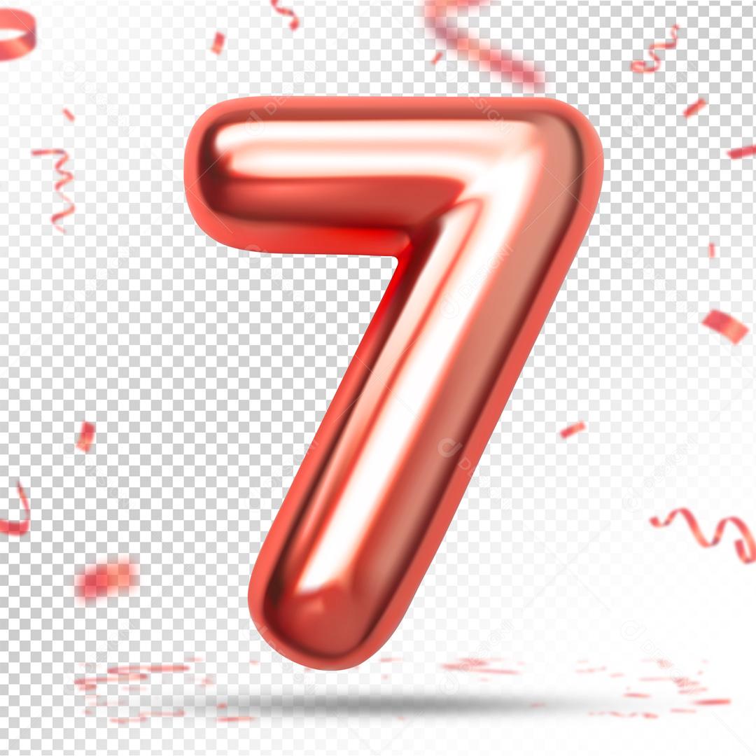 Número 3D 7 Rosa Para composição PSD