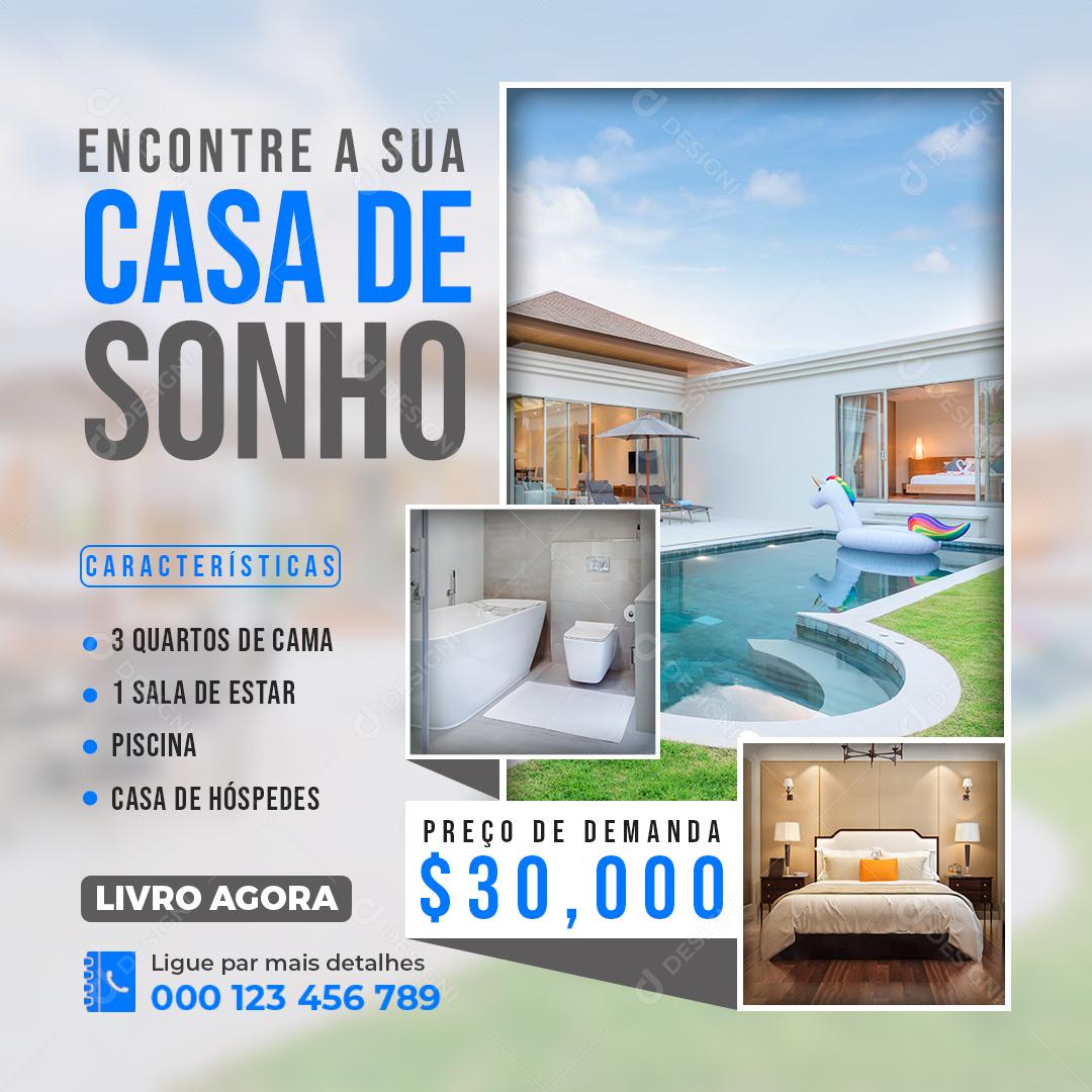 Social Media Imobiliária Encontre a Sua Casa de Sonhos PSD Editável