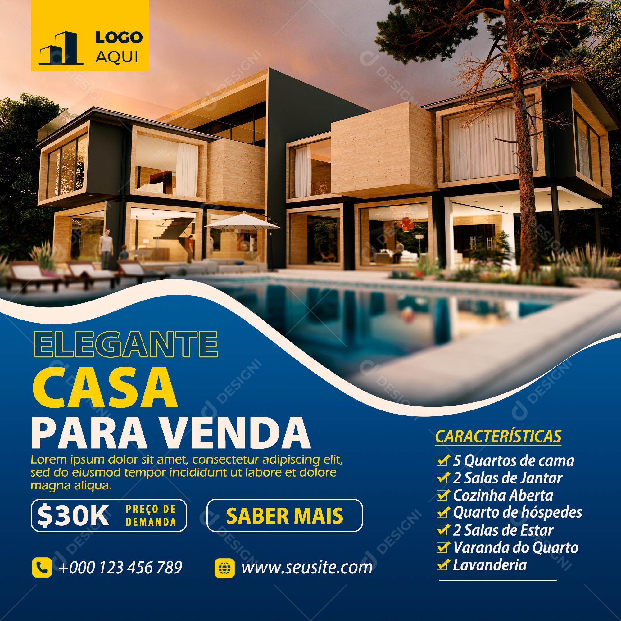 Social Media Imobiliária Casa Para Venda PSD Editável