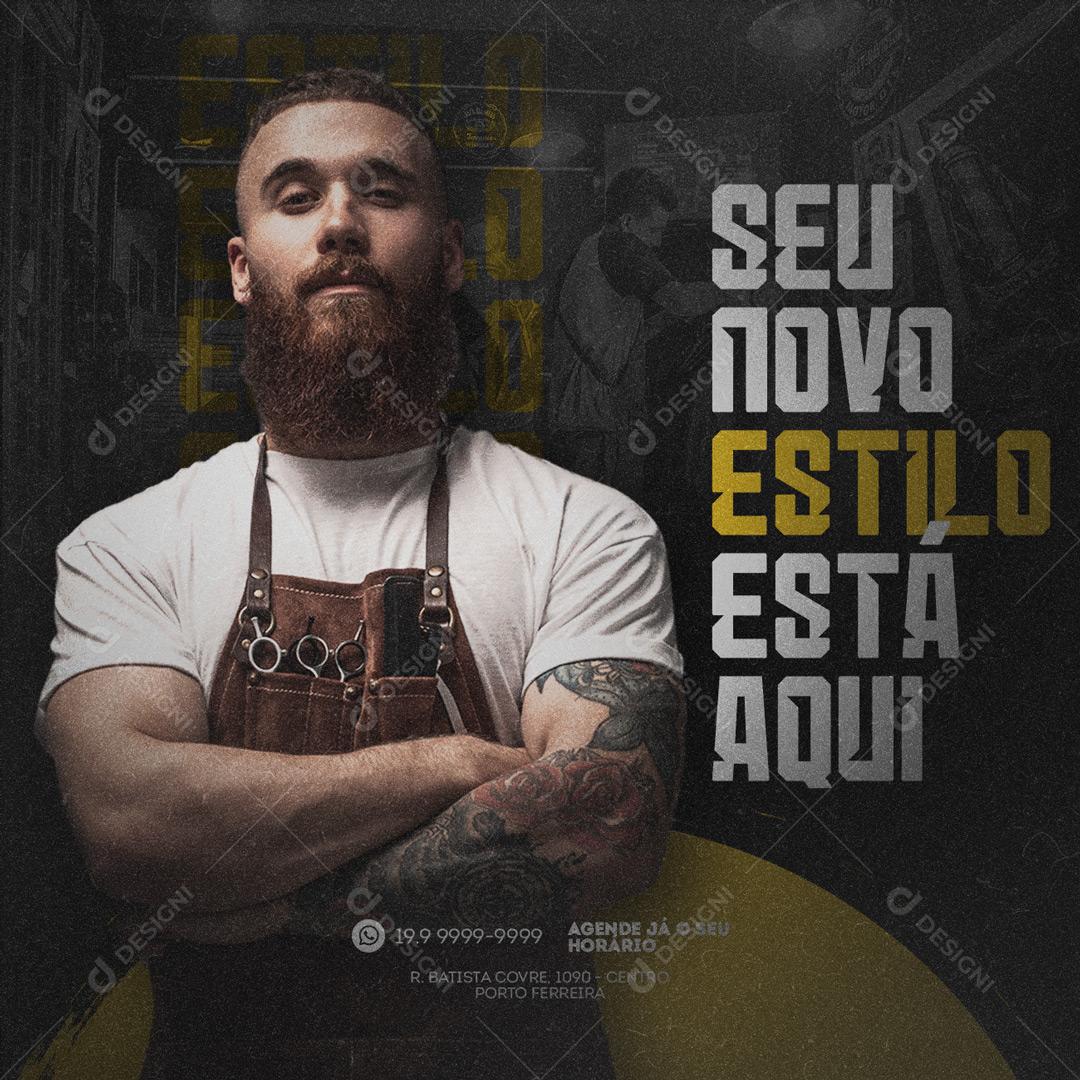 Social Media Seu Novo Estilo Está Aqui Barbearia PSD Editável