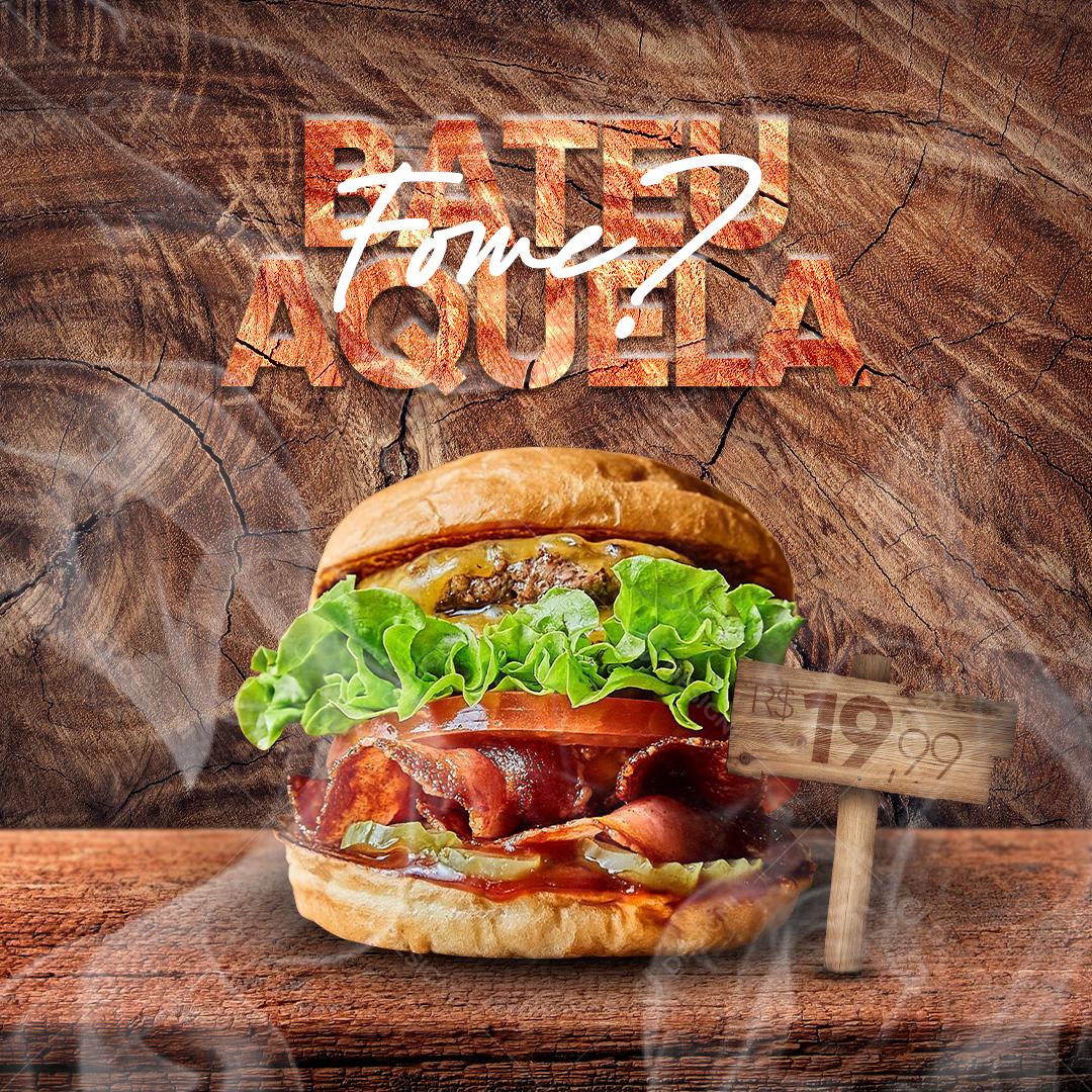 Post Hamburgueria Hambúrguer Bateu Aquela Fome? Social Media PSD Editável