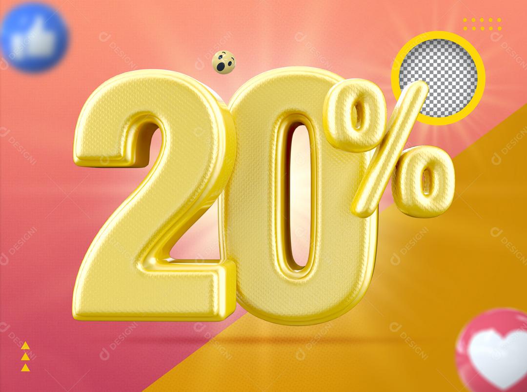 Elemento 3D Para Composição 20% De Descontos PSD Editável