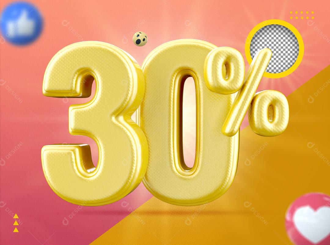 Elemento 3D Para Composição 30% De Descontos PSD Editável