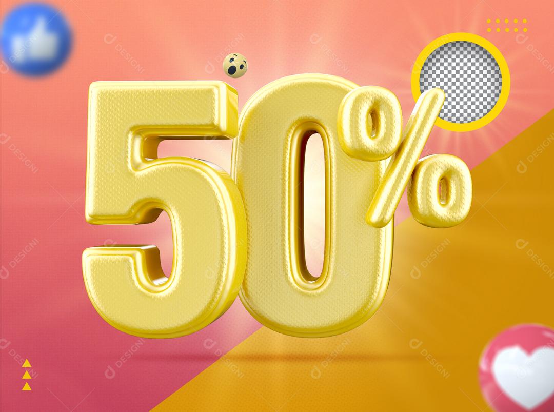Elemento 3D Para Composição 50% De Descontos PSD Editável