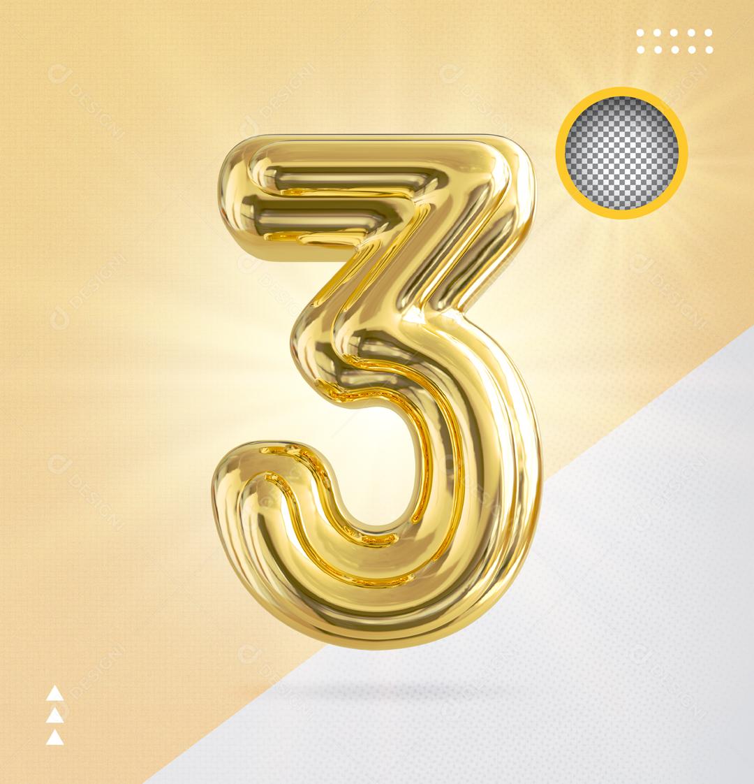 Elemento 3D Para Composição Número 3 Dourado PSD
