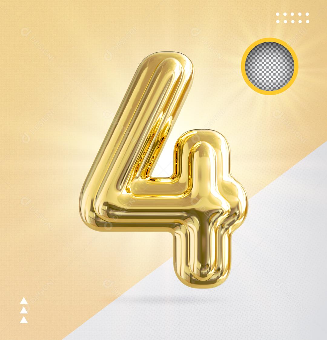 Elemento 3D Para Composição Número 4 Dourado PSD