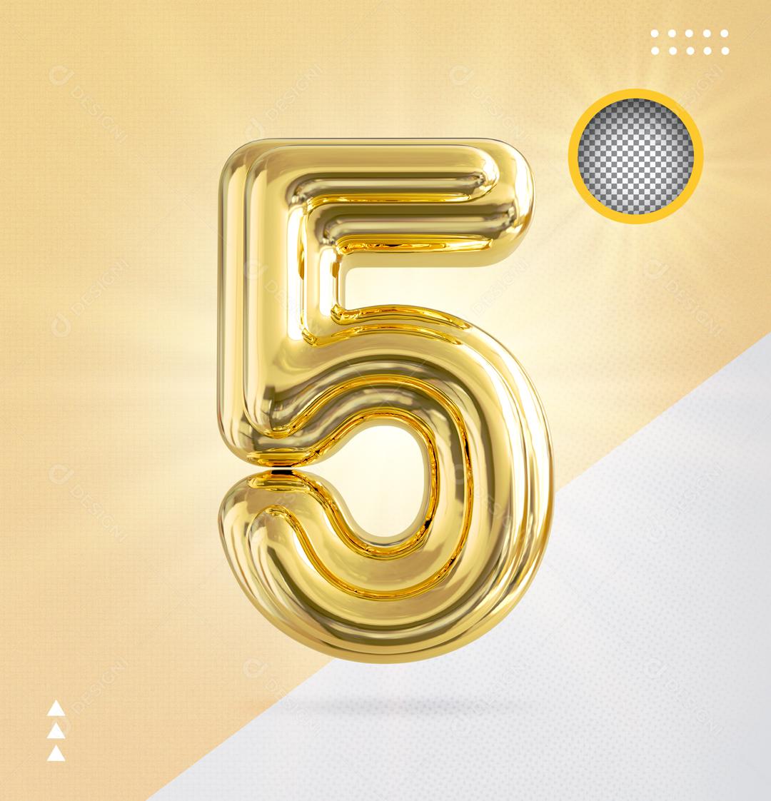 Elemento 3D Para Composição Número 5 Dourado PSD