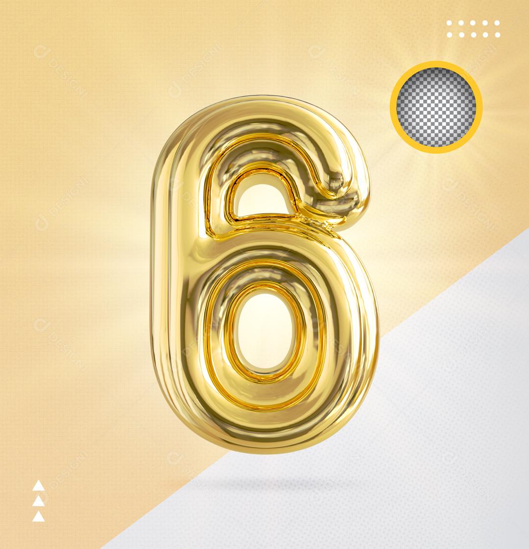 Elemento 3D Para Composição Número 6 Dourado PSD