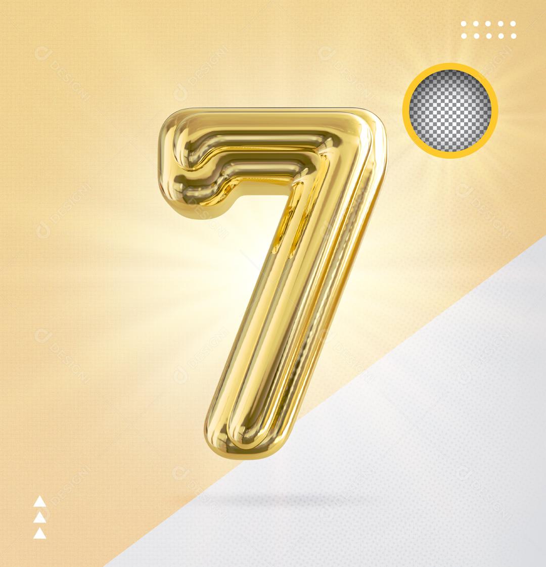Elemento 3D Para Composição Número 7 Dourado PSD