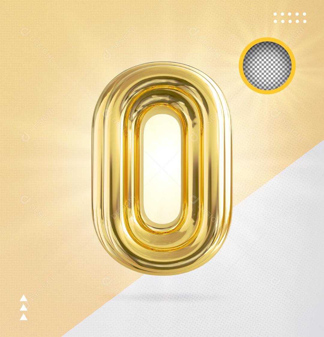 Elemento 3D Para Composição Número 0 Dourado PSD