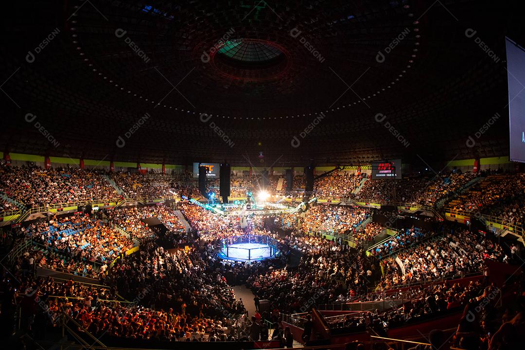 Noite de luta do UFC: Brunson vs. Machida. Octógono, ginásio do estádio.