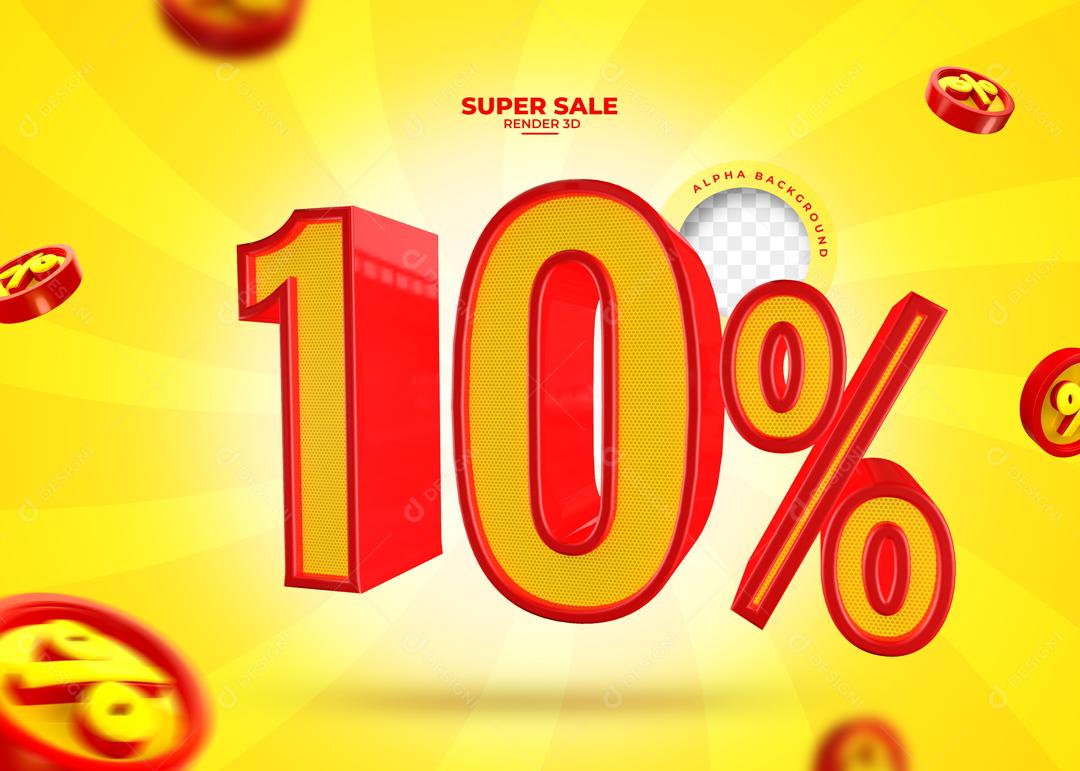 Número 3D 10% Amarelo e Vermelho Elemento Para Composição PSD