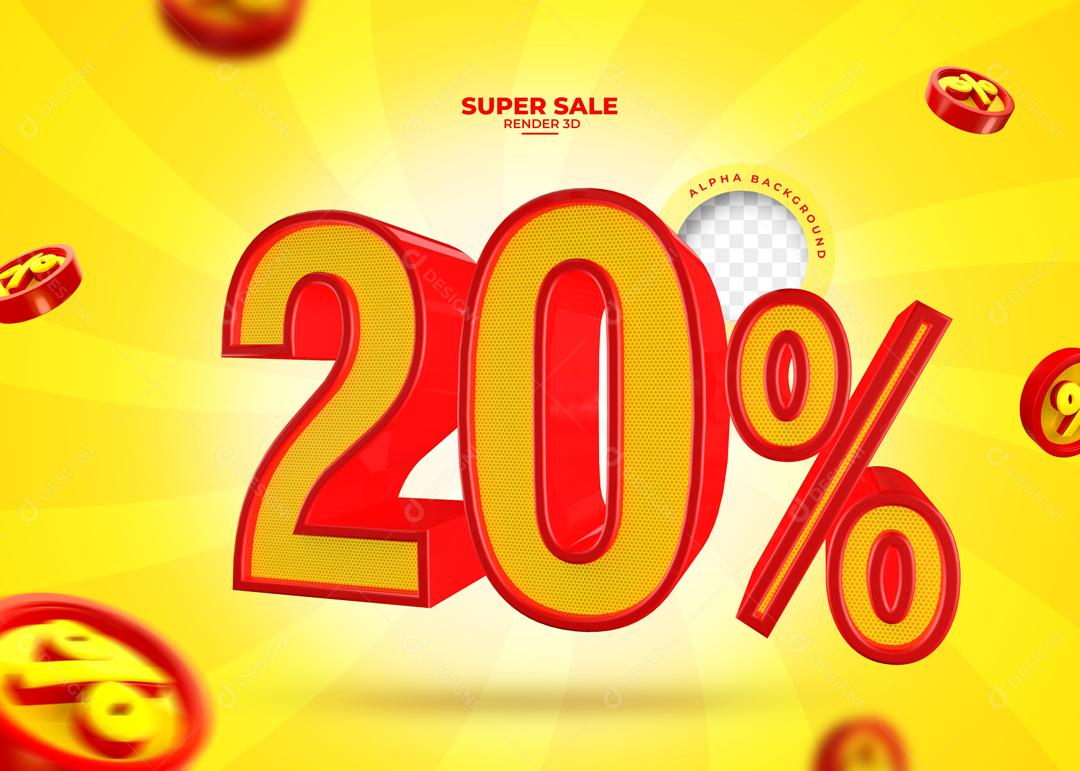 Número 3D 20% Amarelo e Vermelho Elemento Para Composição PSD