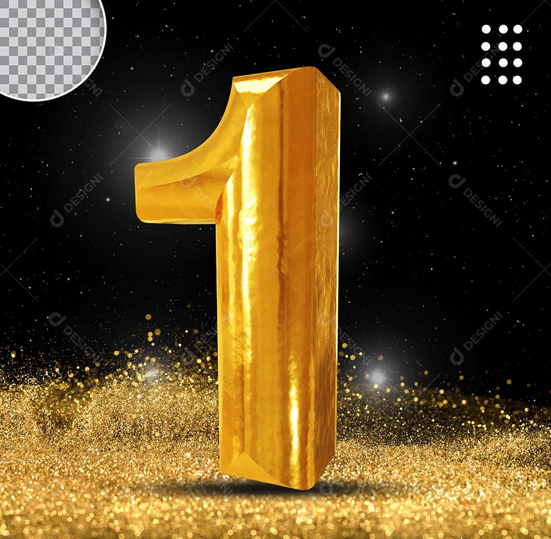 Golden 3D Number 1 For Composition PSD