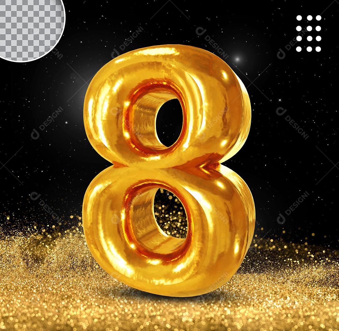 Golden 3D Number 8 For Composition PSD