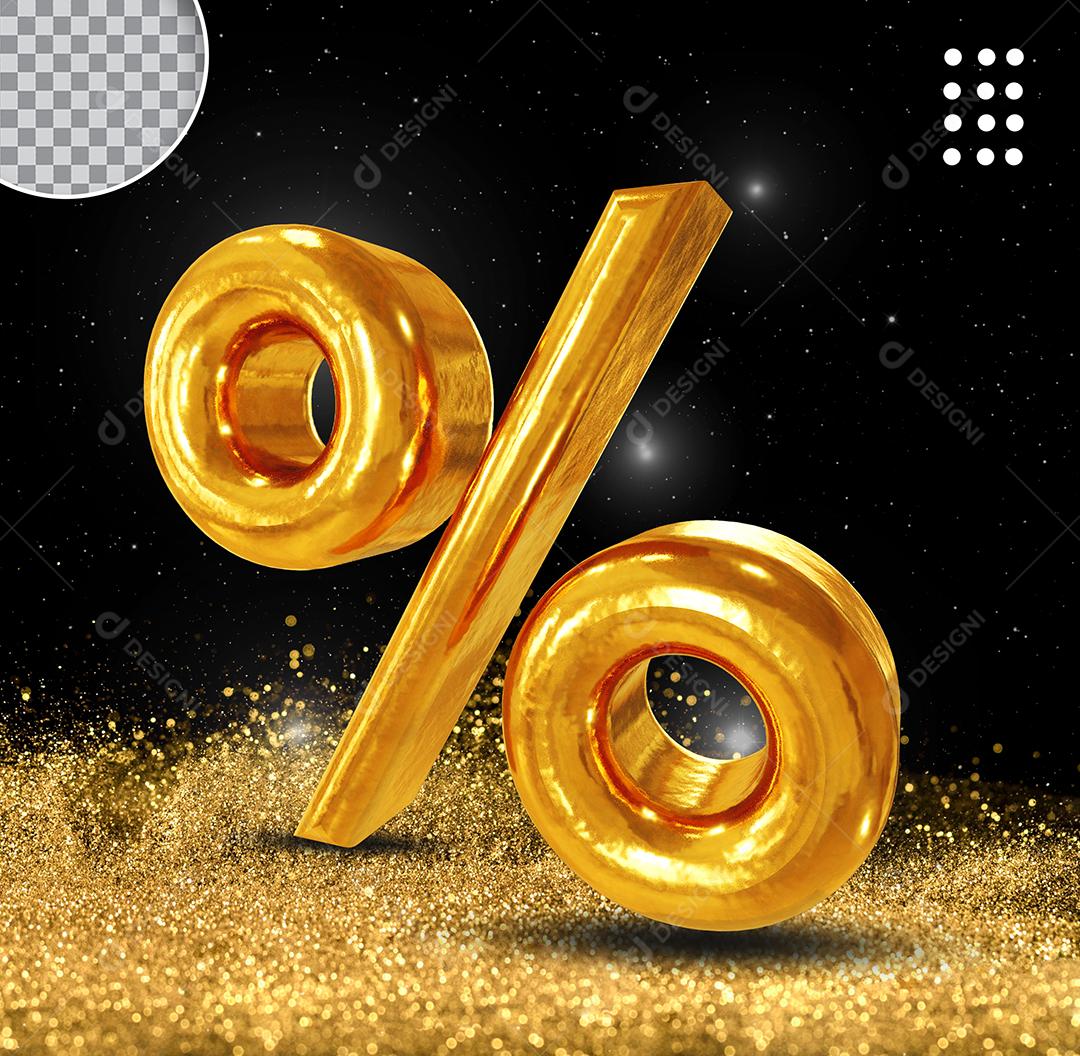 Elemento 3D Porcentagem Dourado Para Composição PSD