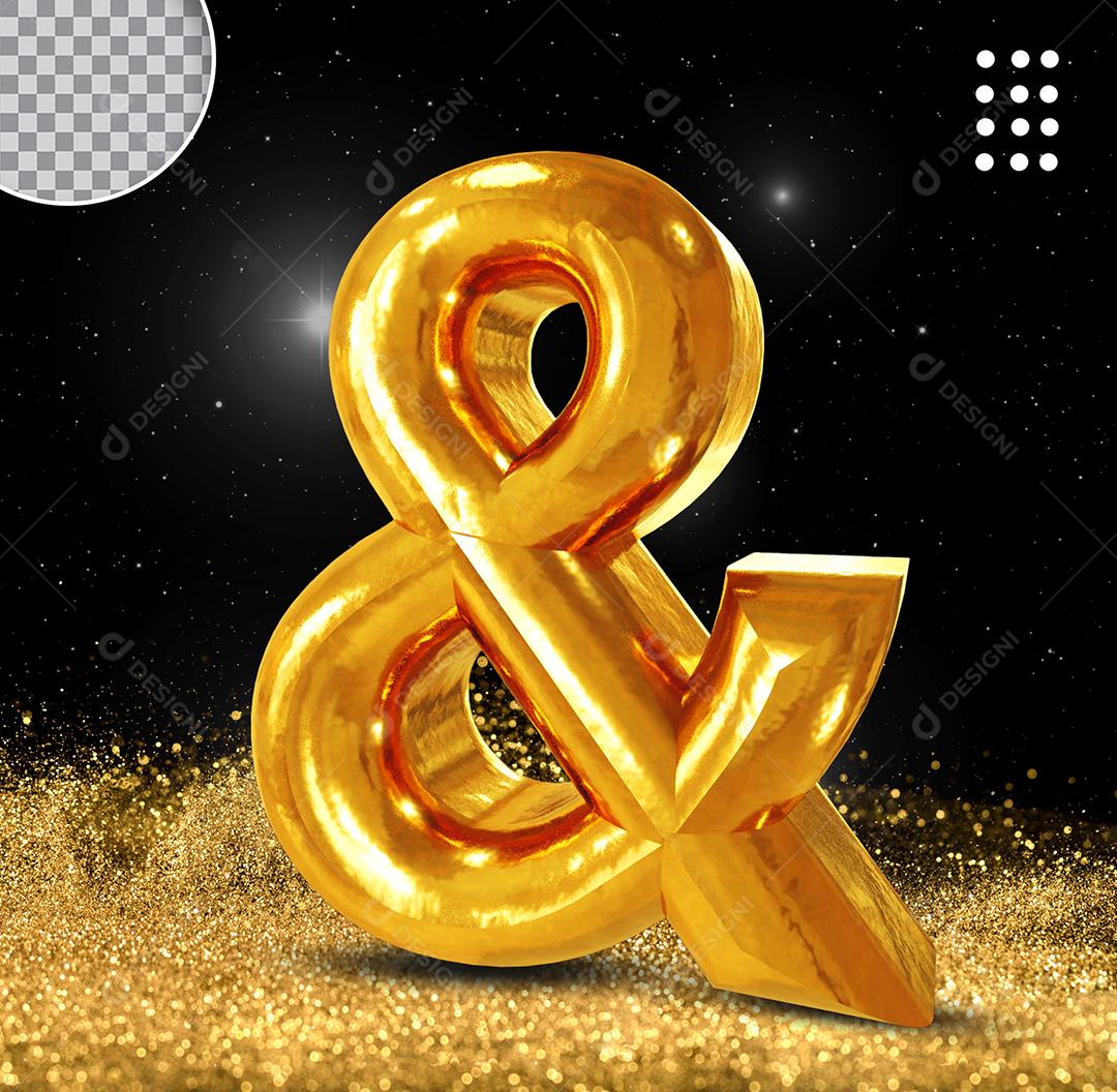 Ampersand Dourado Elemento 3D Para Composição PSD