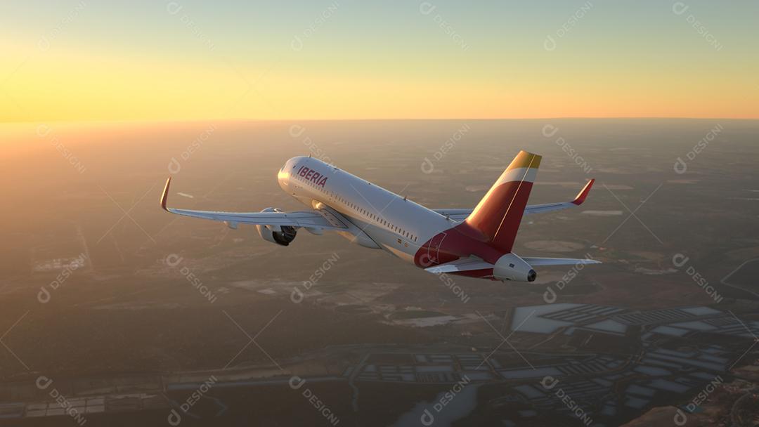 Airbus A320 Iberia voando sobre o céu limpo da Espanha, 18 de maio de 2022, Espanha, Madrid