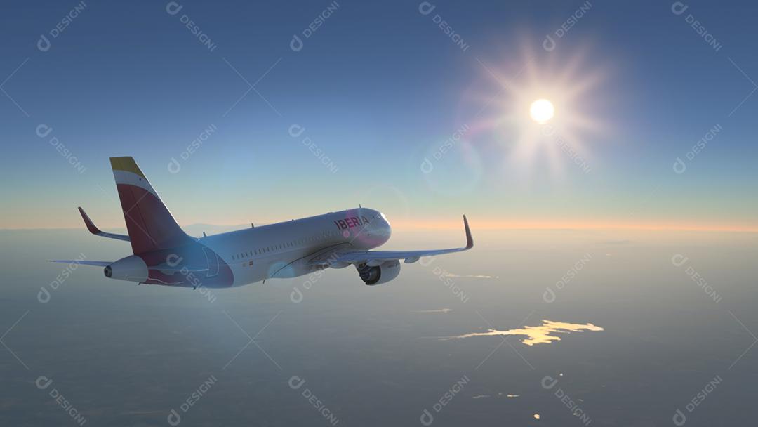 Airbus A320 Iberia voando sobre o céu limpo da Espanha, 18 de maio de 2022, Espanha, Madrid