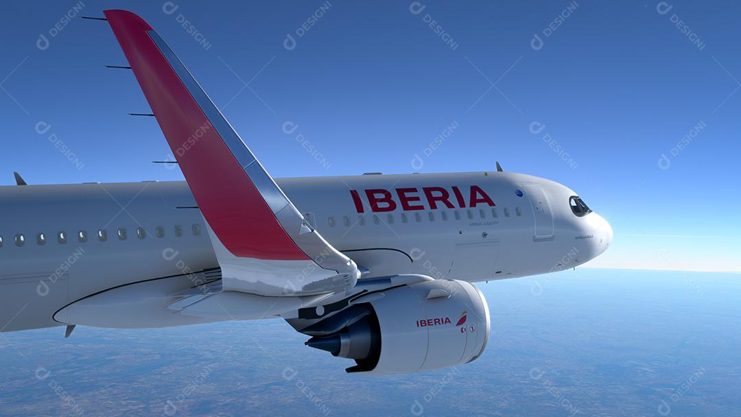 Airbus A320 Iberia voando sobre o céu limpo da Espanha, 18 de maio de 2022, Espanha, Madrid