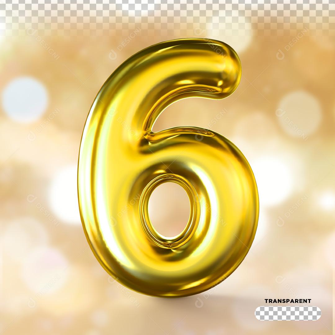 Elemento 3D Para Composição Numero 6  Dourado PSD