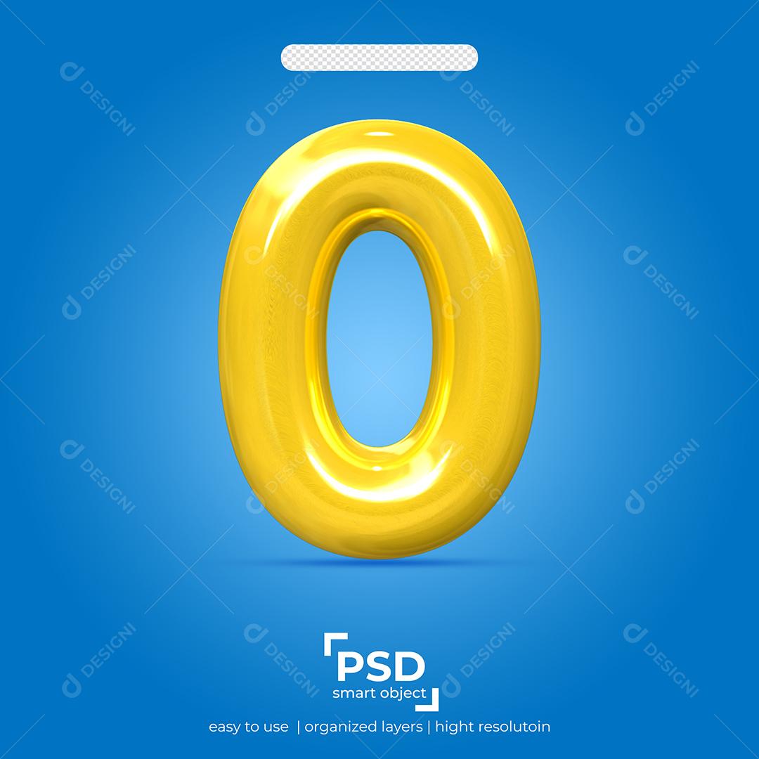 Número 3D 0 Amarelo Para composição PSD
