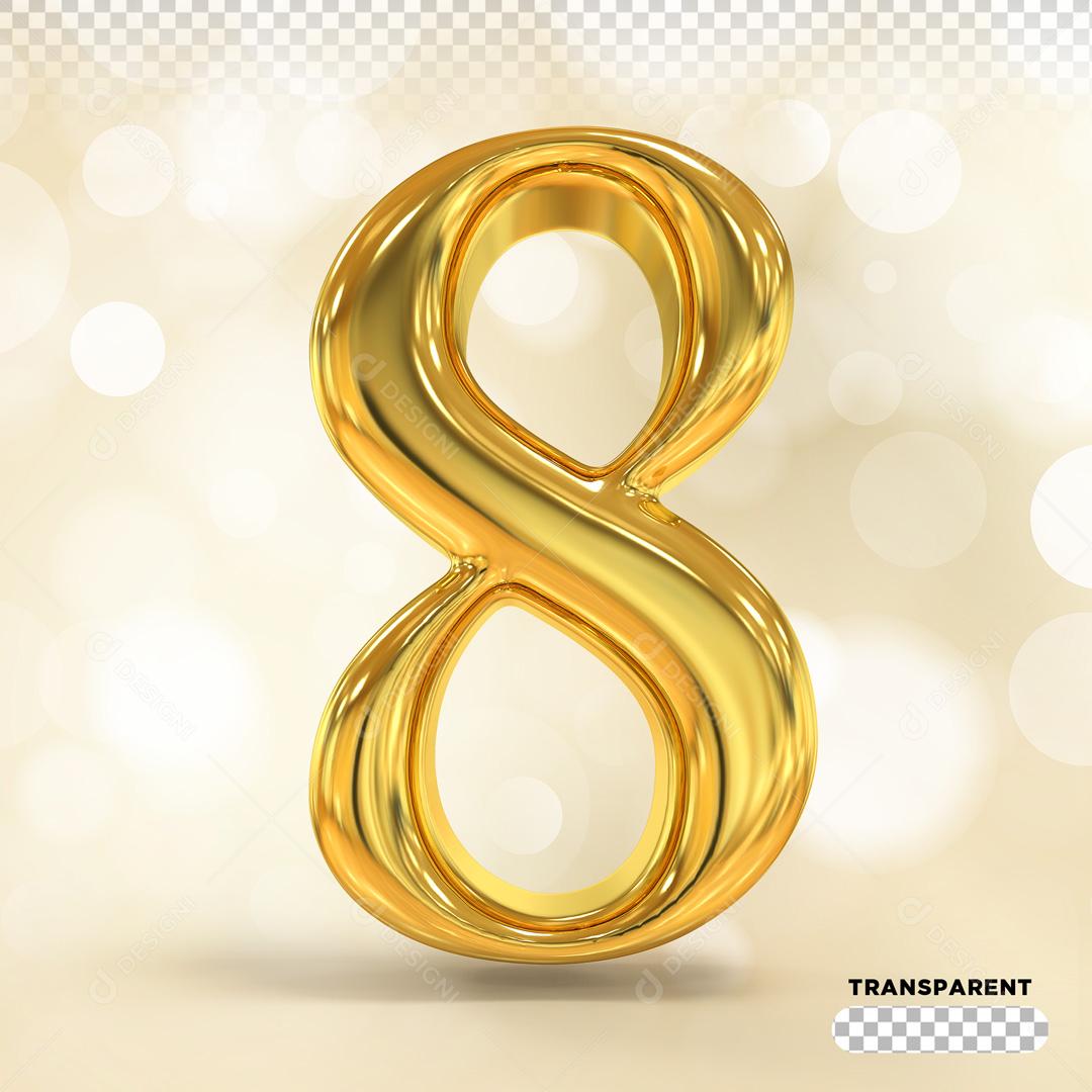 Elemento 3D Para Composição Numero 8 Dourado PSD