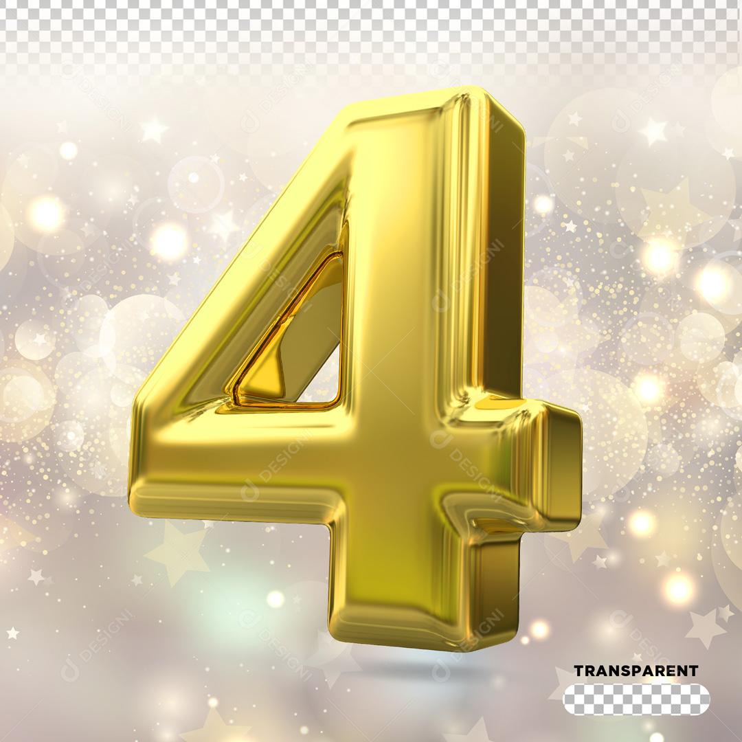 Elemento 3D Para Composição Numero 4 Dourado PSD