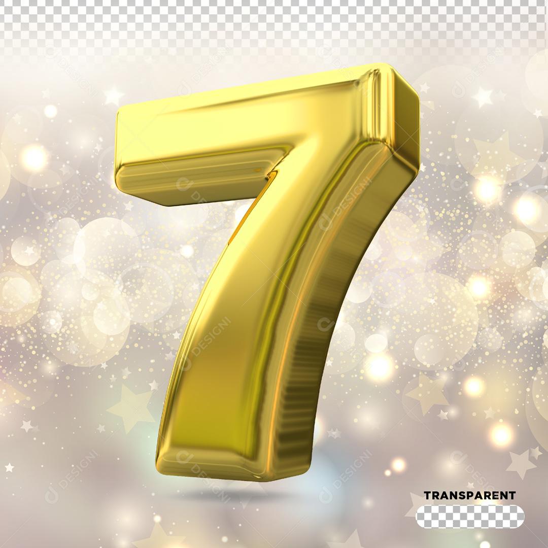Elemento 3D Para Composição Numero 7 Dourado PSD