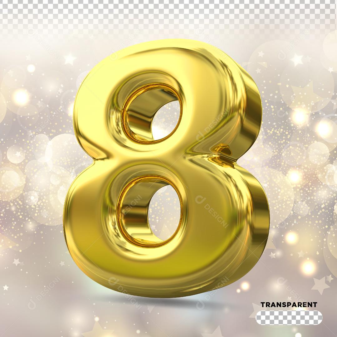 Elemento 3D Para Composição Numero 8 Dourado PSD