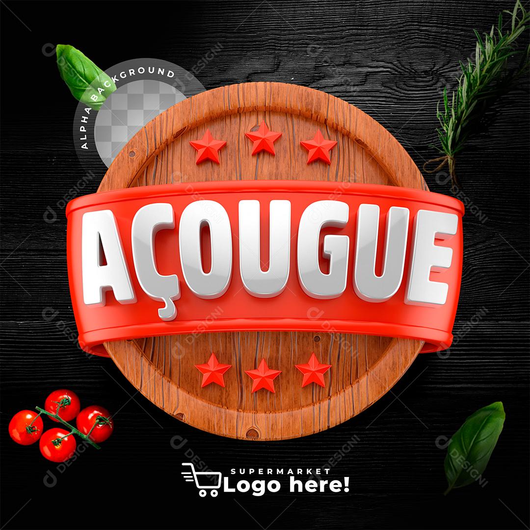 Selo 3D Açougue  Azul para Composição de Supermercado PSD