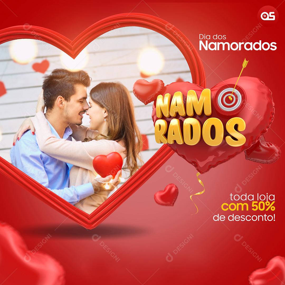 Social Media Dia Dos Namorados toda loja com 50% de Desconto PSD Editável
